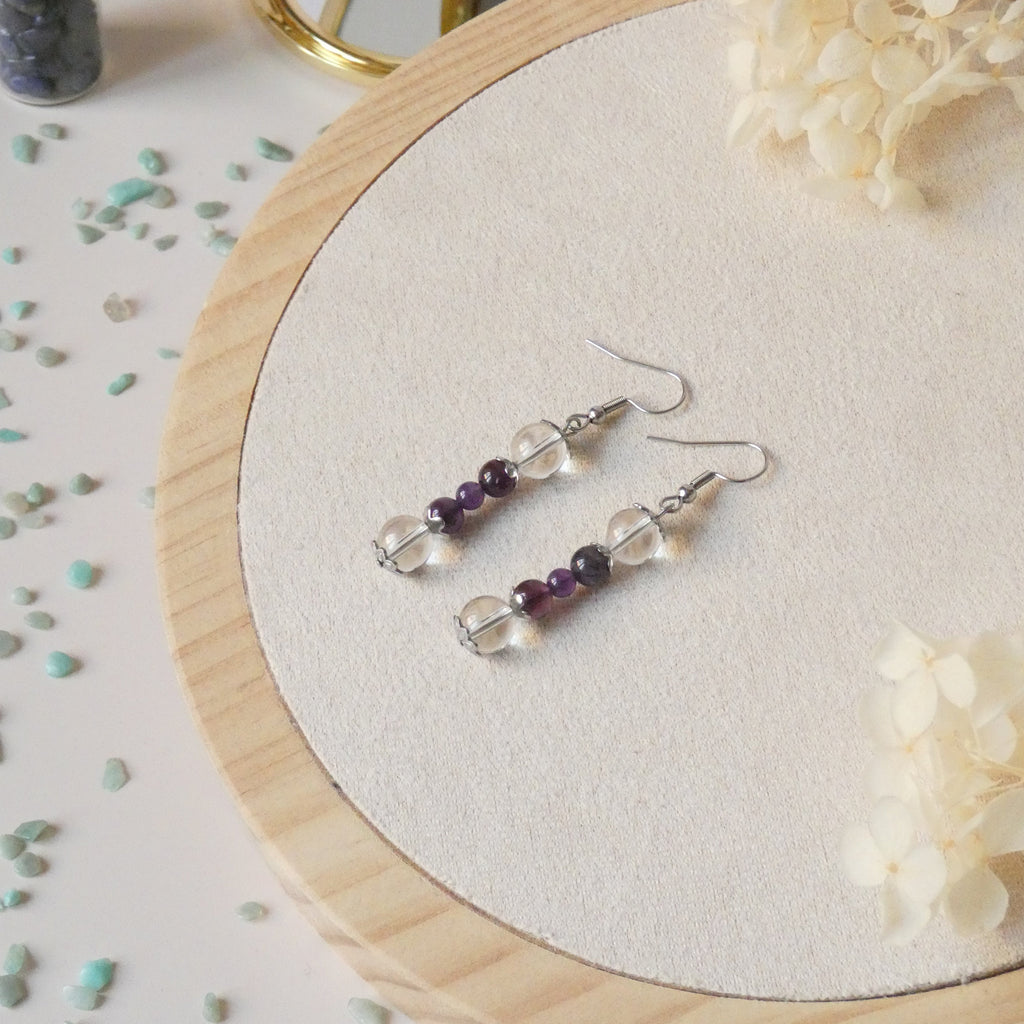 Boucles d’oreilles pendantes 5 perles - acier inoxydable