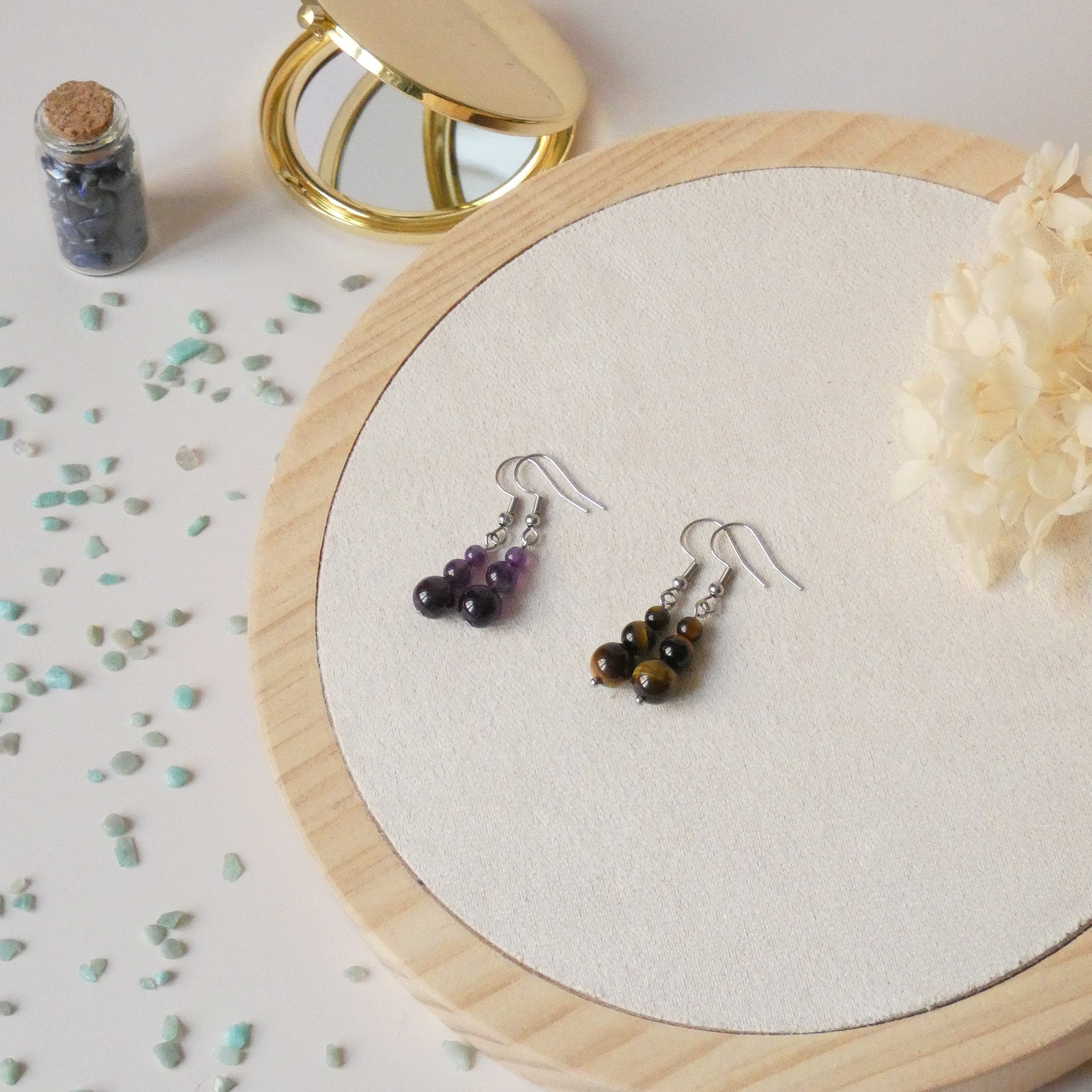 Boucles d’oreilles dégradé 3 perles – Pierres naturelles