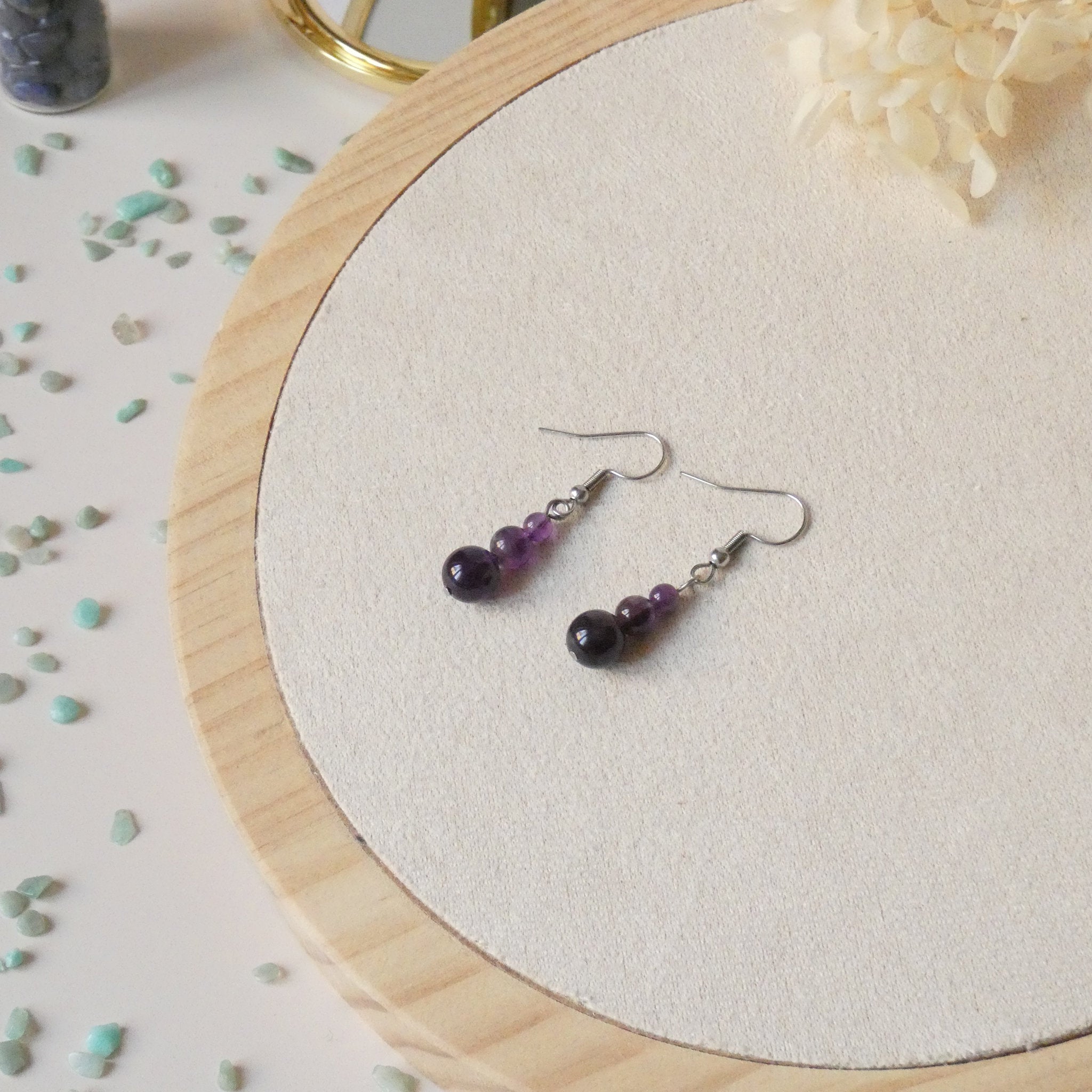 Boucles d’oreilles dégradé 3 perles – Pierres naturelles