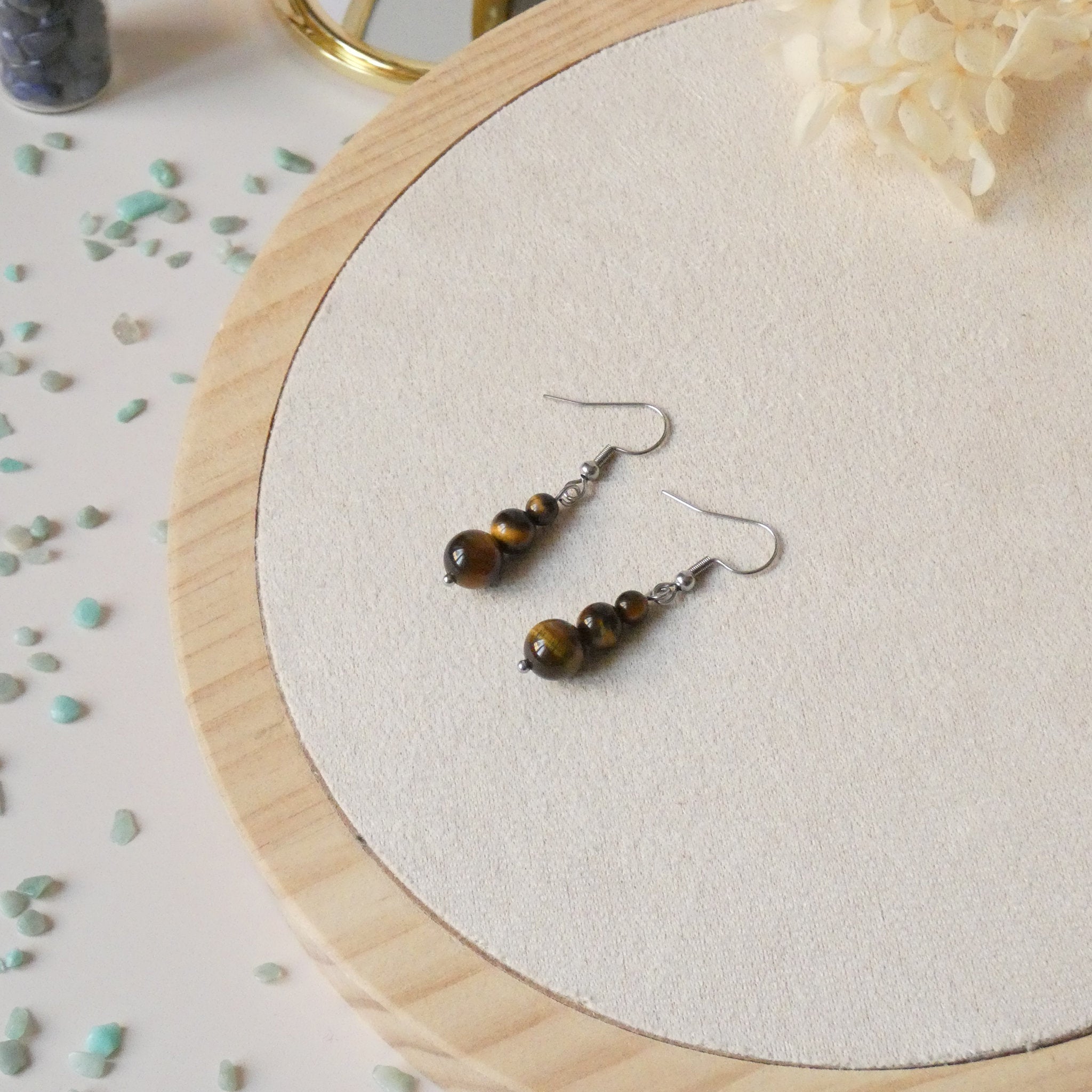 Boucles d’oreilles dégradé 3 perles – Pierres naturelles