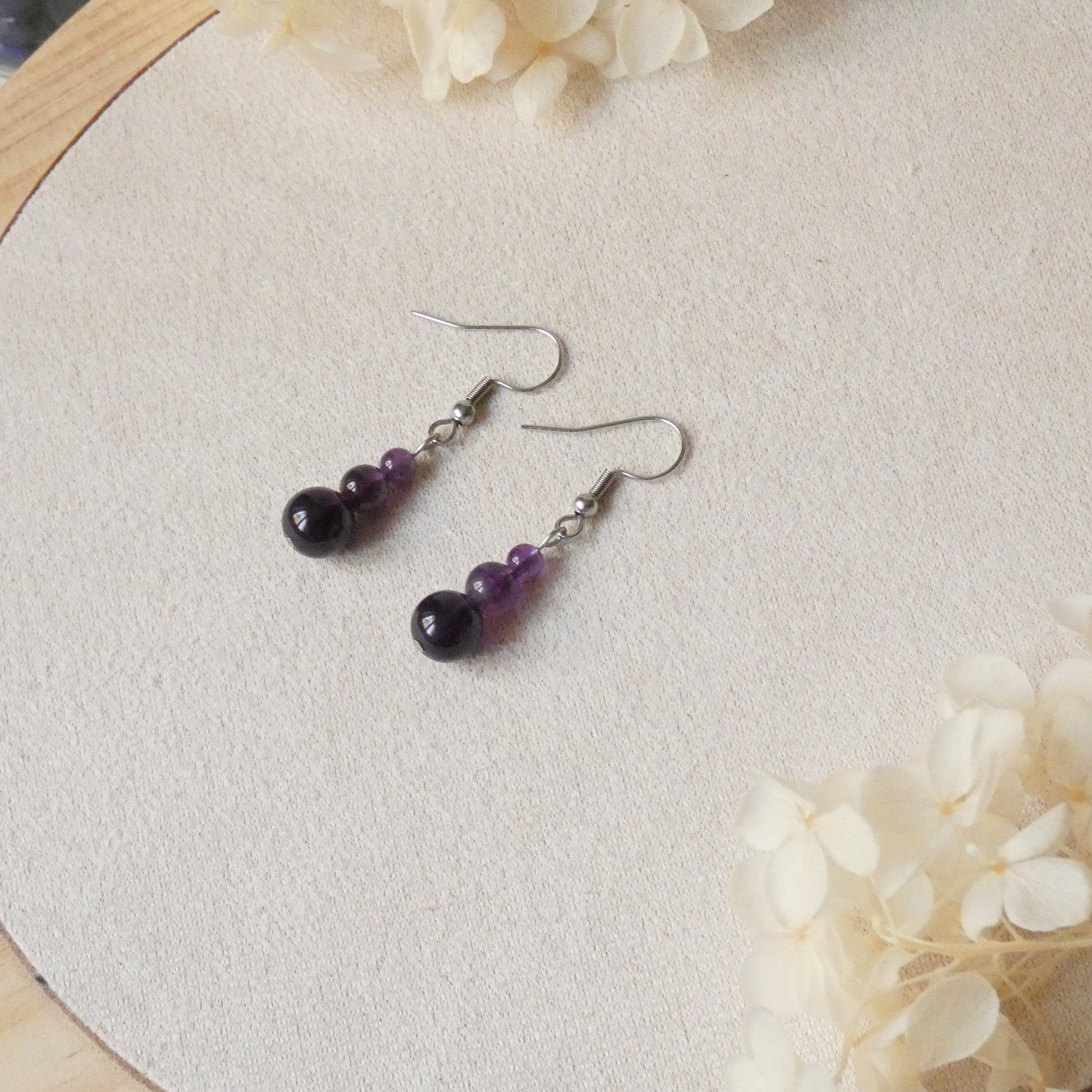 Boucles d’oreilles dégradé 3 perles – Pierres naturelles