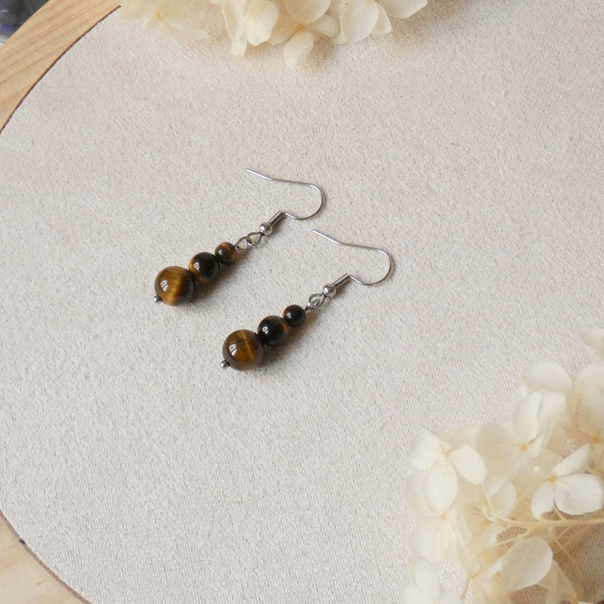 Boucles d’oreilles dégradé 3 perles – Pierres naturelles