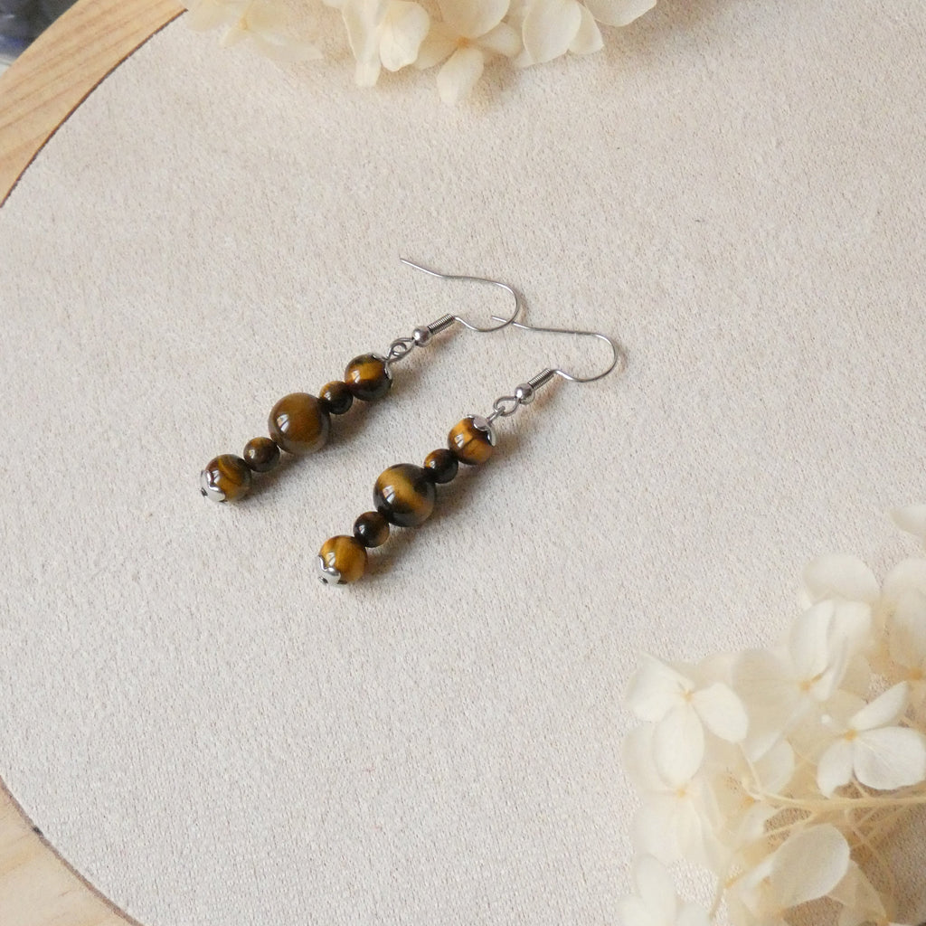 Boucles d’oreilles pendantes 5 perles – pierres naturelles