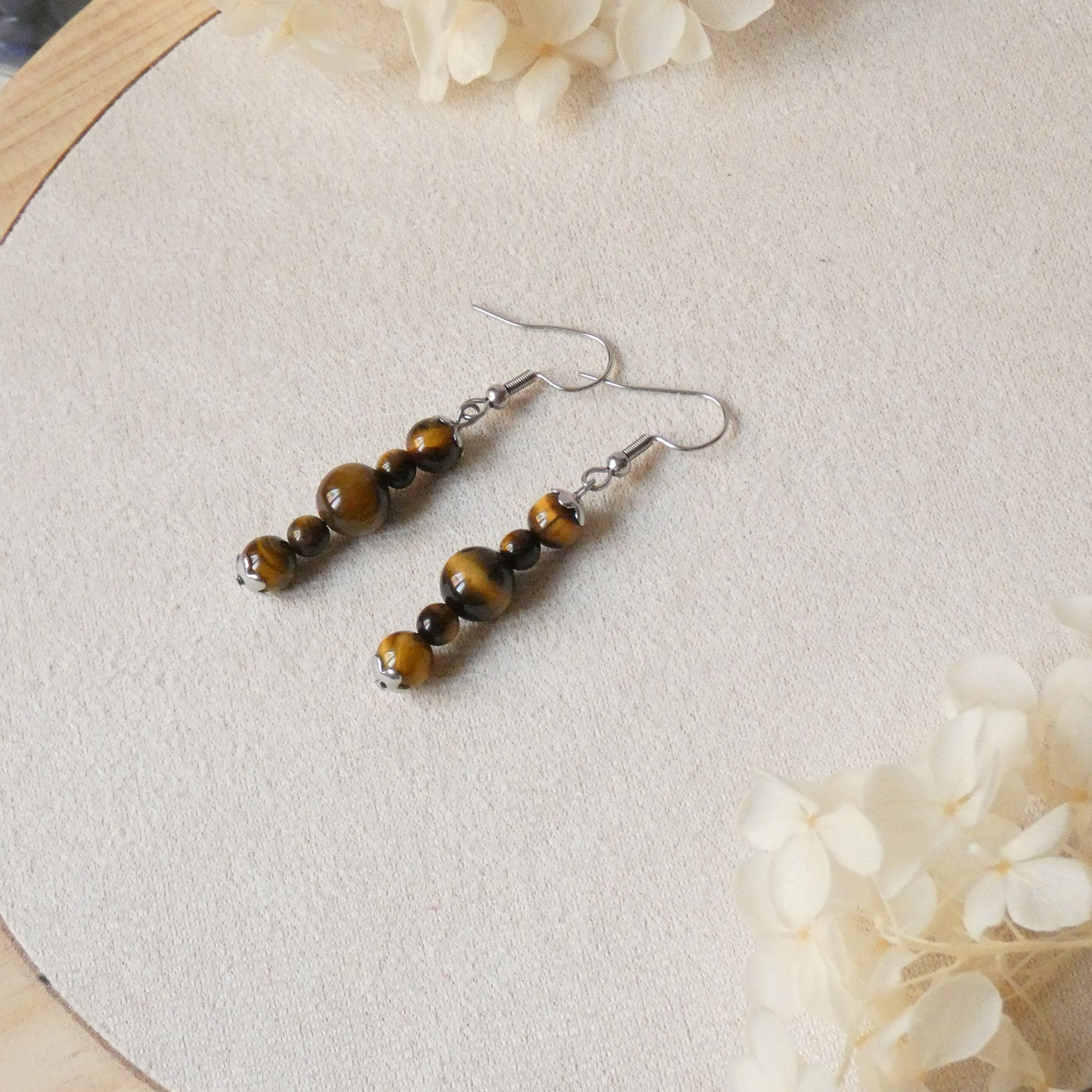 Boucles d’oreilles pendantes 5 perles – pierres naturelles