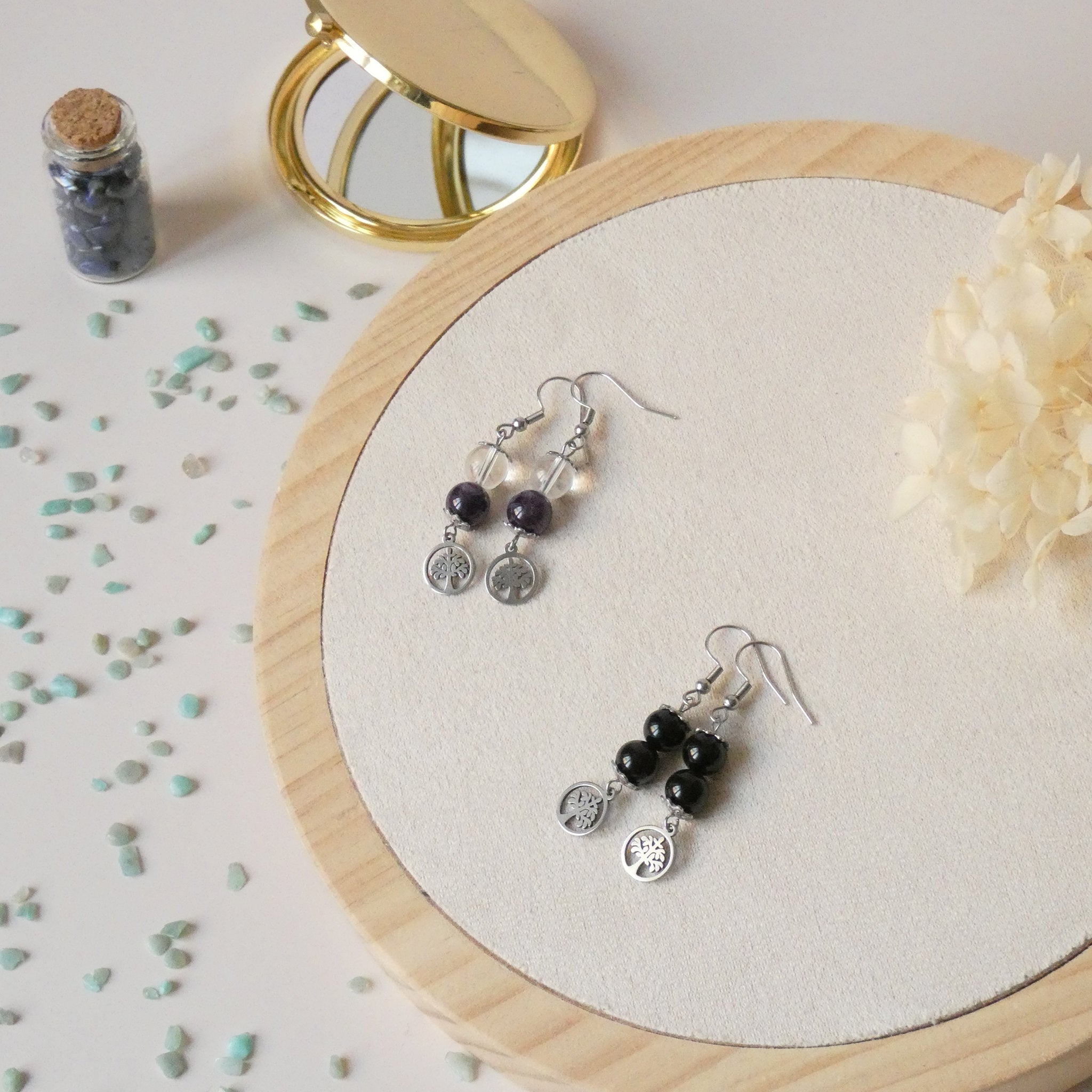 Boucles d’oreilles perles et arbre de vie – pierres naturelles