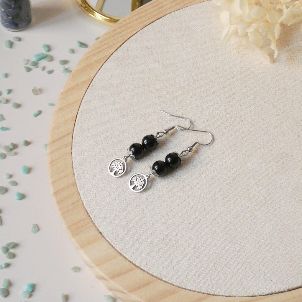 Boucles d’oreilles perles et arbre de vie – pierres naturelles