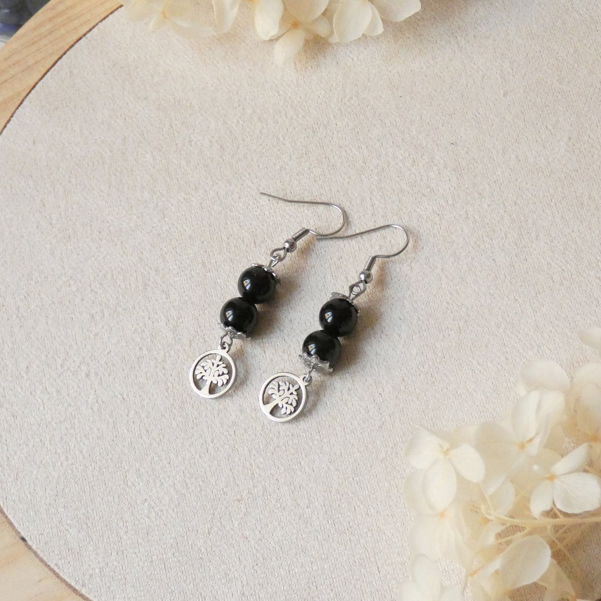 Boucles d’oreilles perles et arbre de vie – pierres naturelles