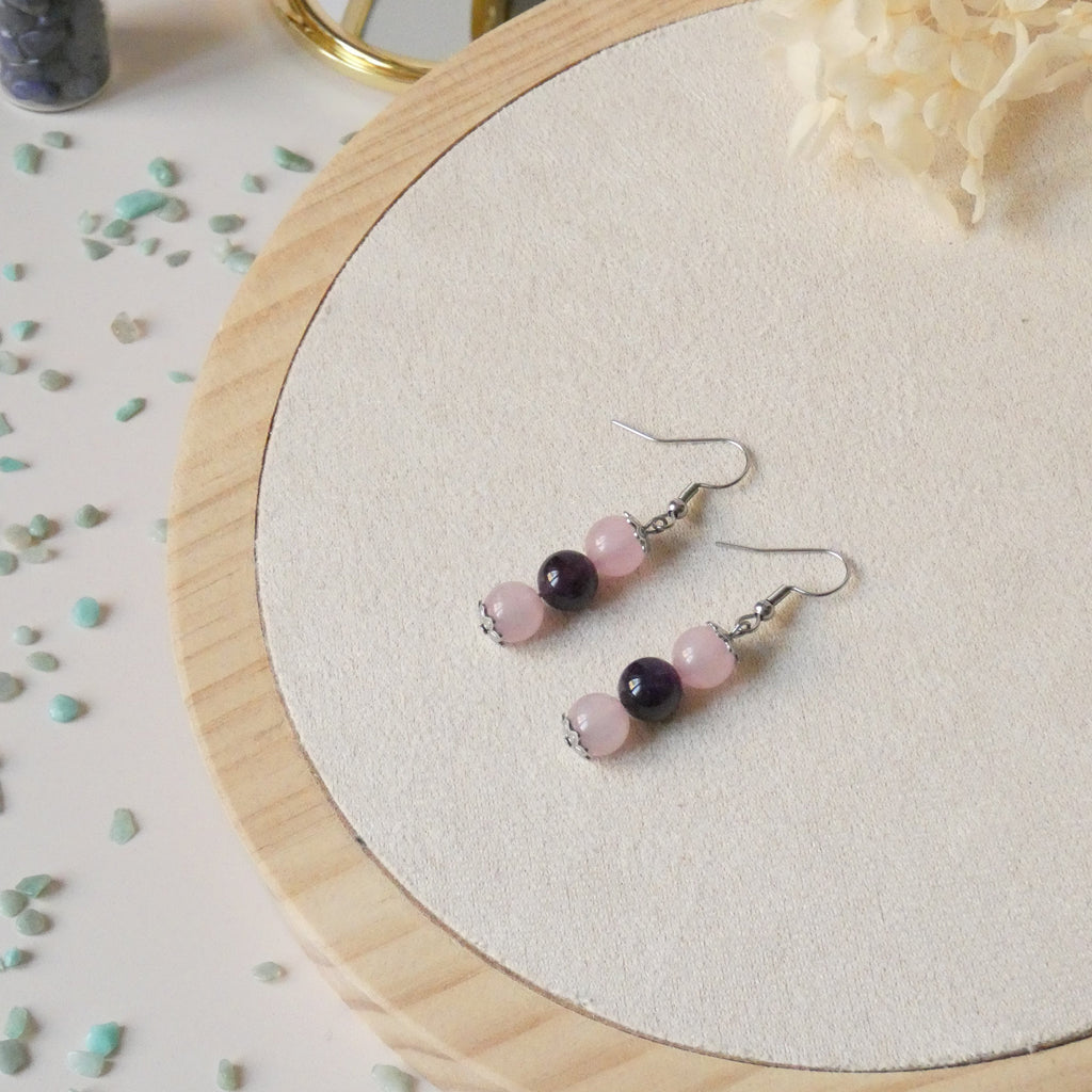 Boucles d’oreilles 3 perles 8 mm – pierres naturelles