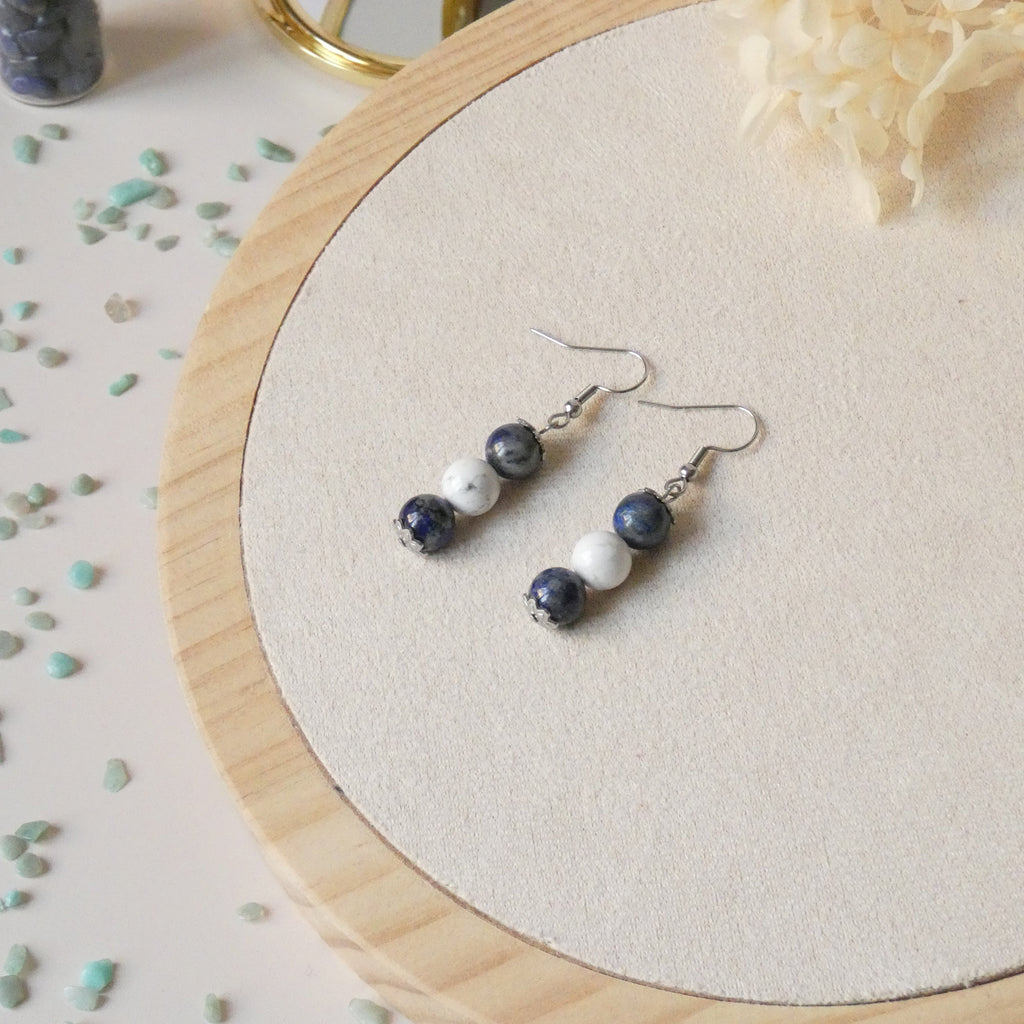 Boucles d’oreilles 3 perles 8 mm – pierres naturelles