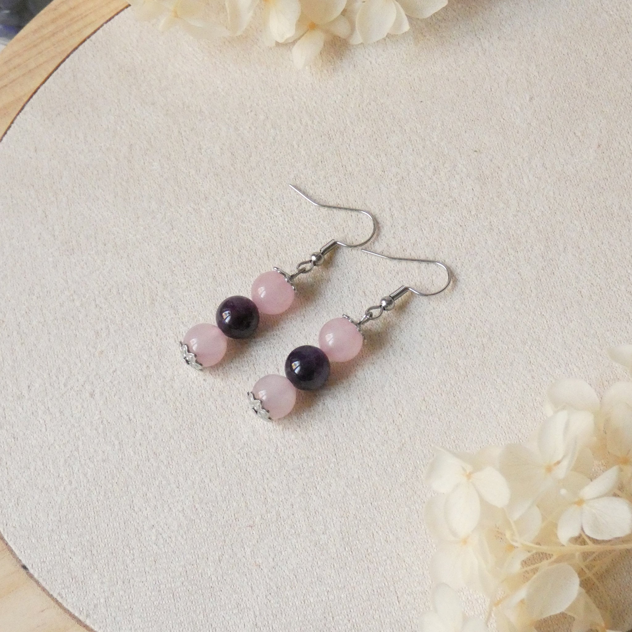 Boucles d’oreilles 3 perles 8 mm – pierres naturelles