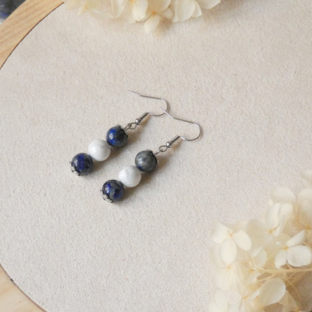 Boucles d’oreilles 3 perles 8 mm – pierres naturelles