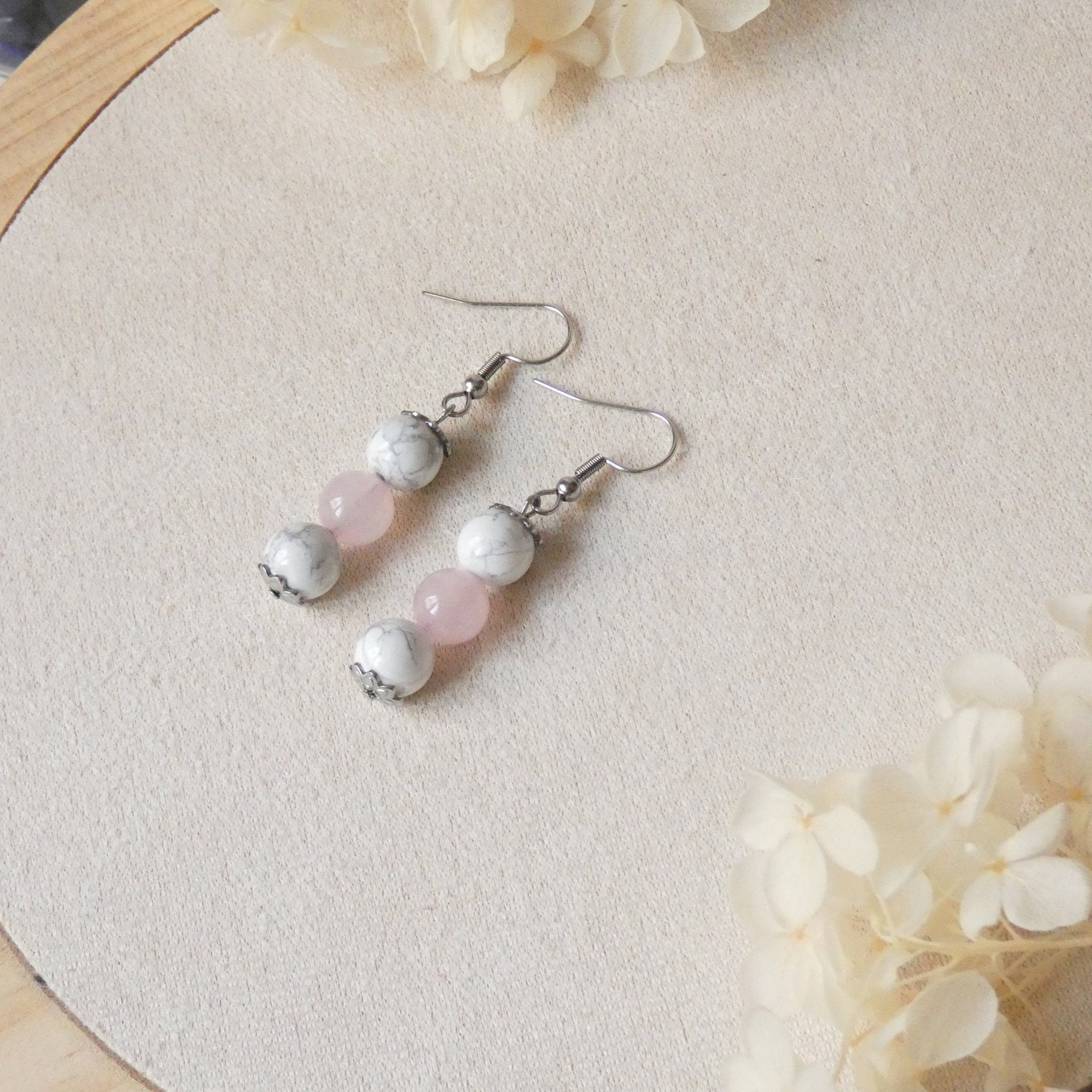 Boucles d’oreilles 3 perles 8 mm – pierres naturelles