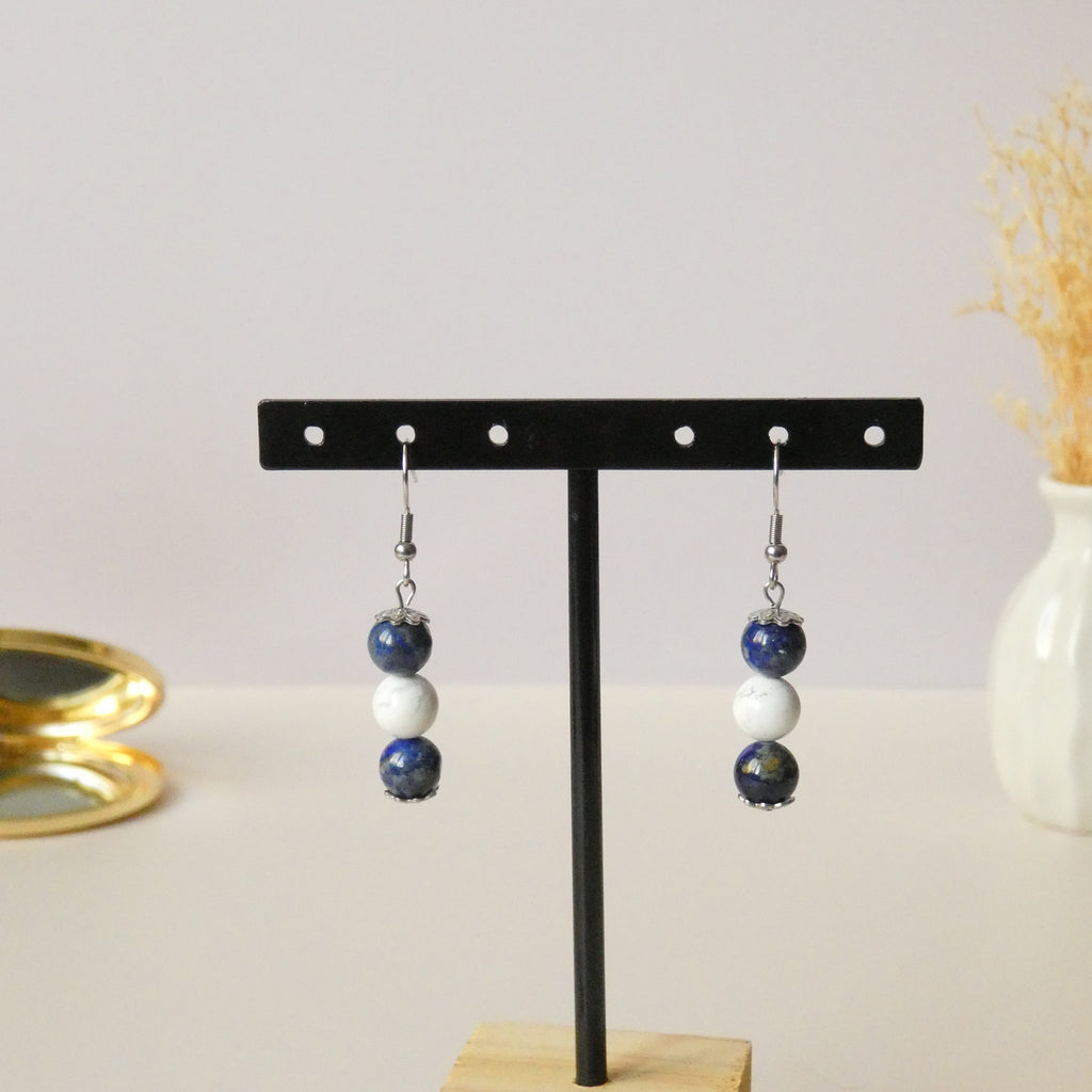 Boucles d’oreilles 3 perles 8 mm – pierres naturelles