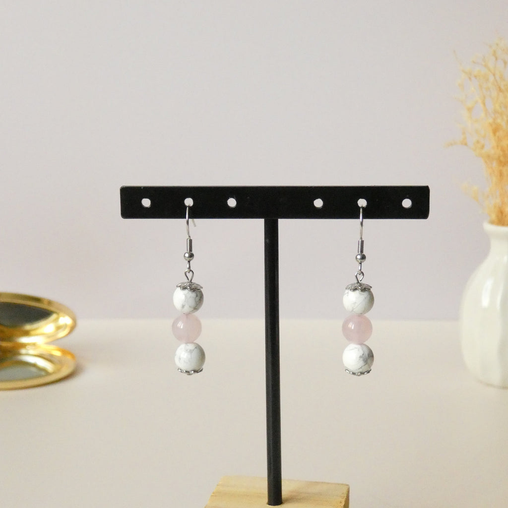 Boucles d’oreilles 3 perles 8 mm – pierres naturelles