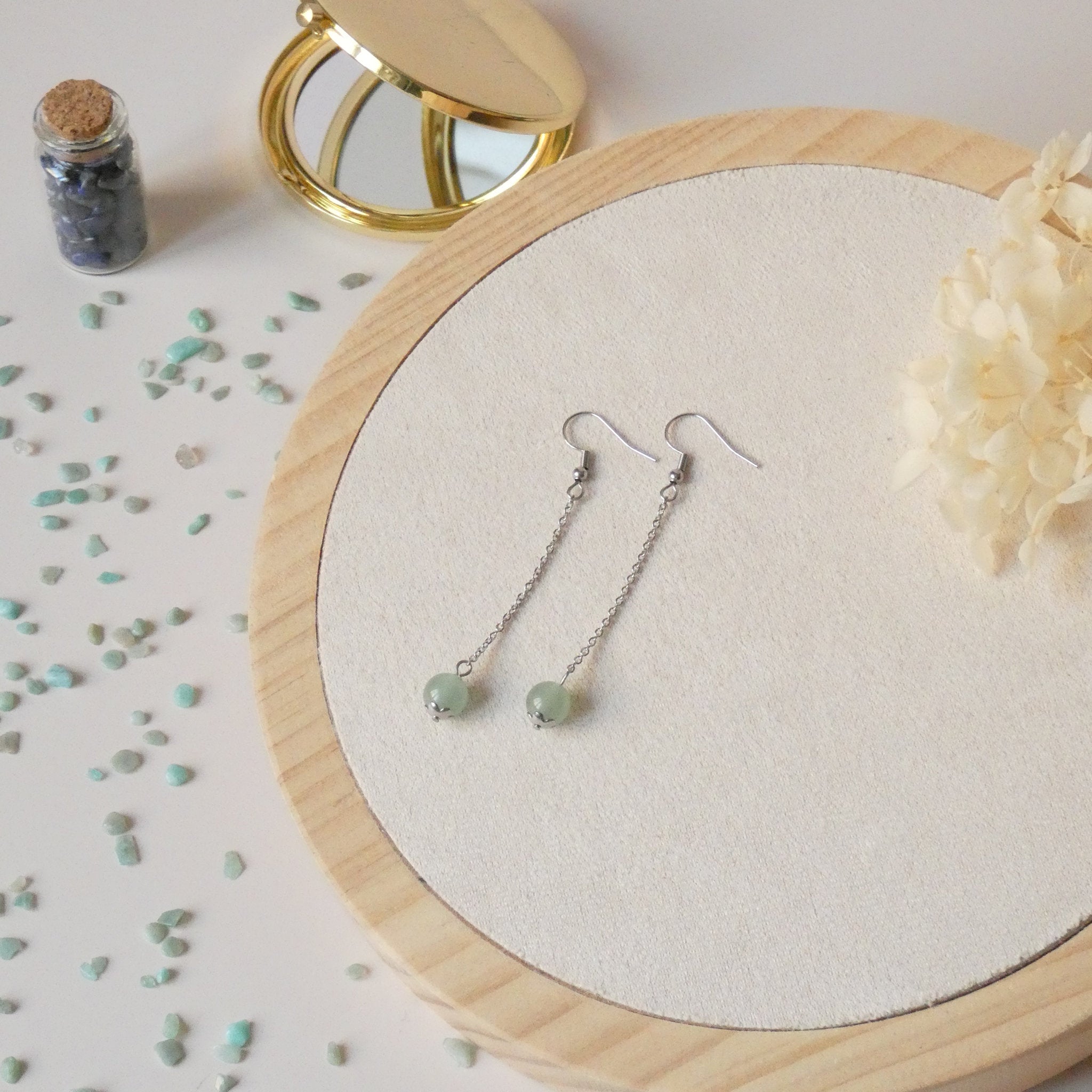 Boucles d’oreilles pendantes chaîne – aventurine verte
