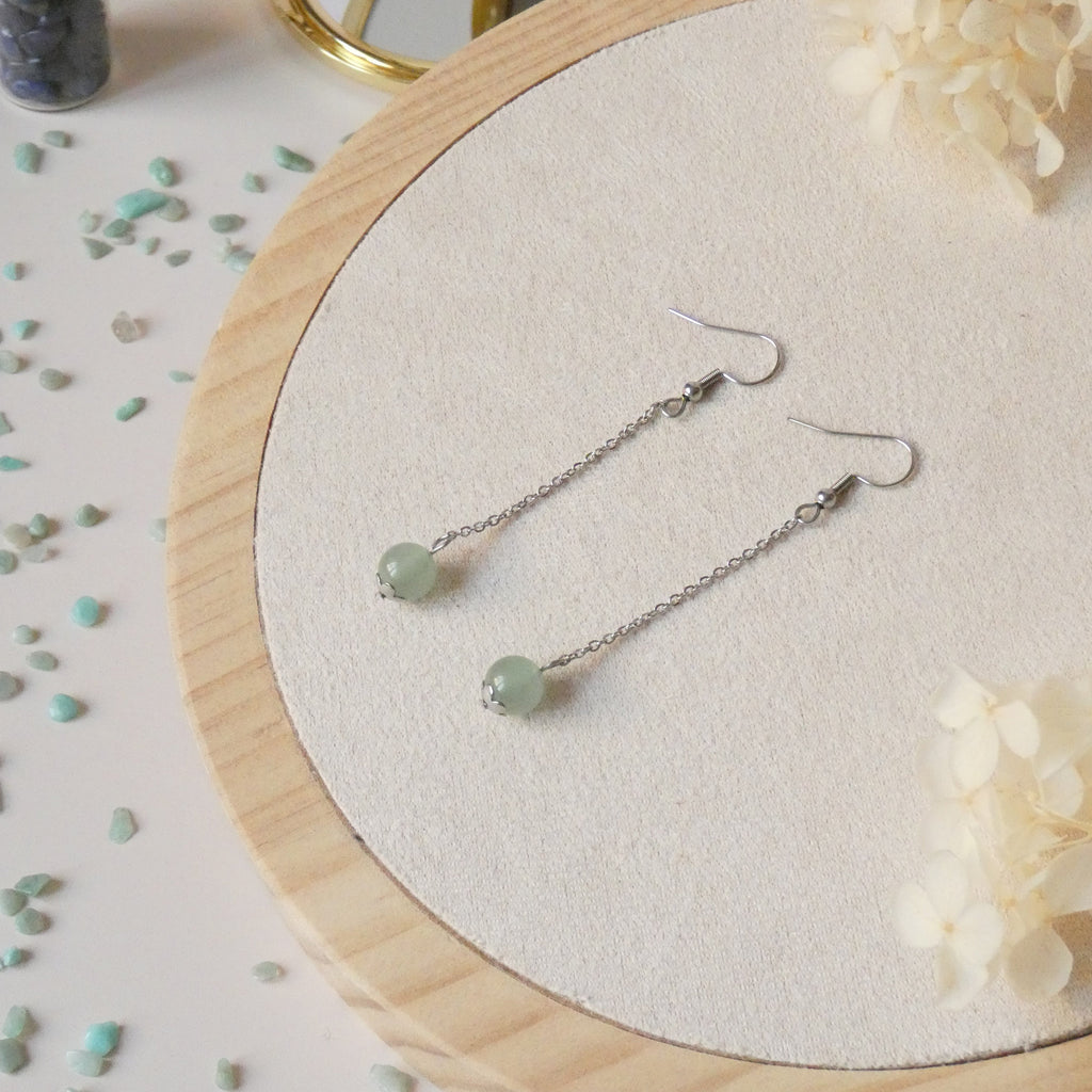 Boucles d’oreilles pendantes chaîne – aventurine verte