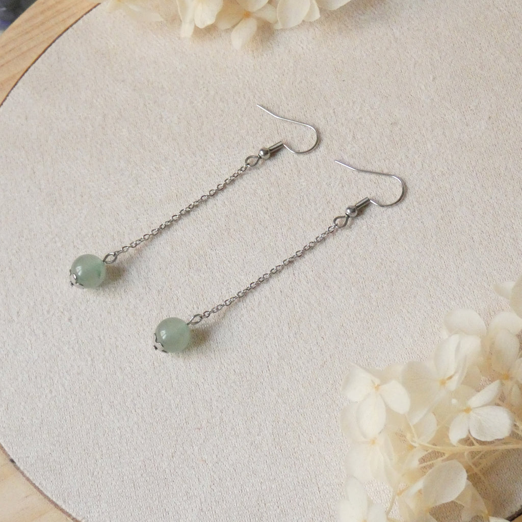 Boucles d’oreilles pendantes chaîne – aventurine verte