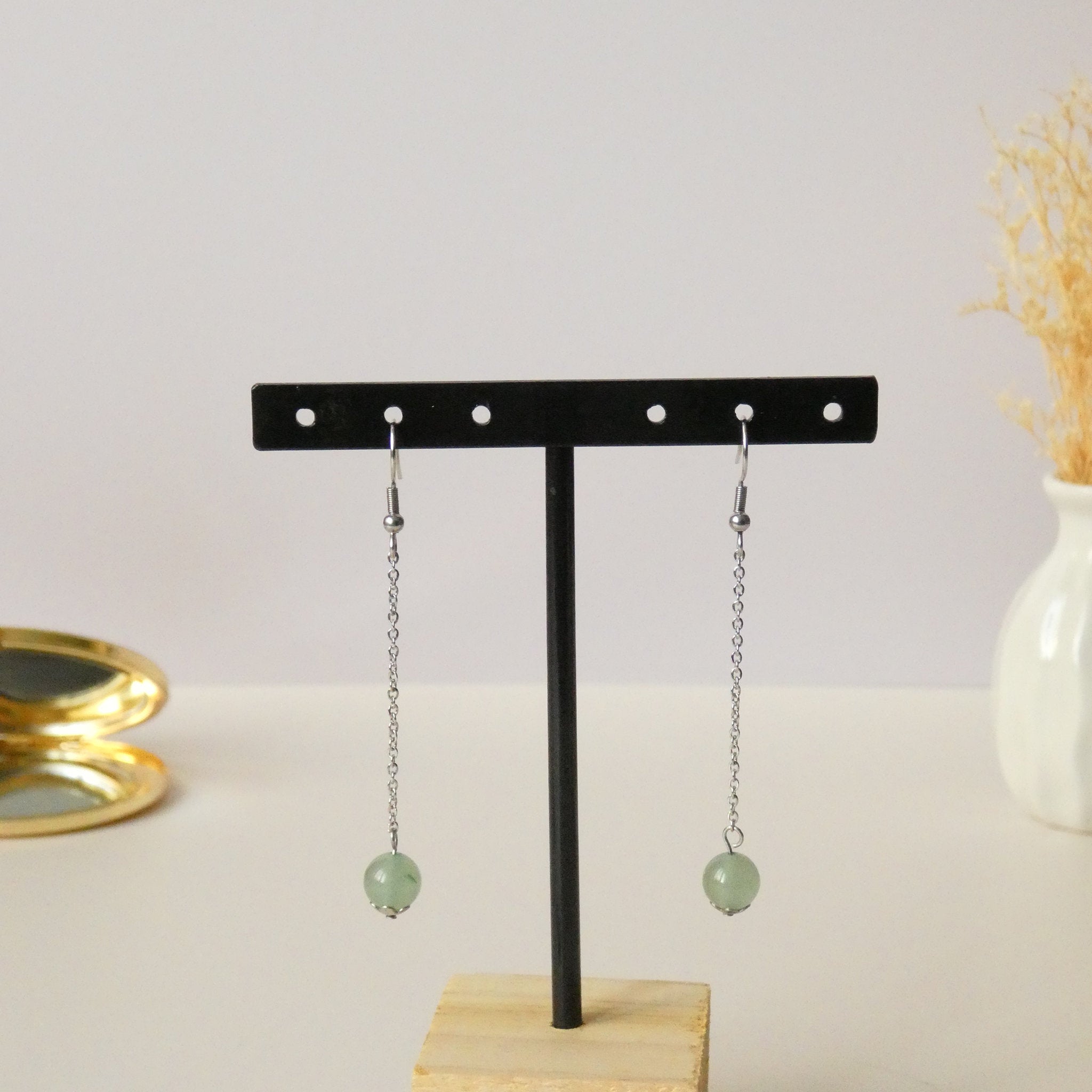 Boucles d’oreilles pendantes chaîne – aventurine verte