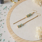 Boucles d’oreilles longues asymétriques chaîne – Aventurine verte