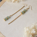 Boucles d’oreilles longues asymétriques chaîne – Aventurine verte