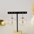 Boucles d’oreilles créoles labradorite et fleur dorée