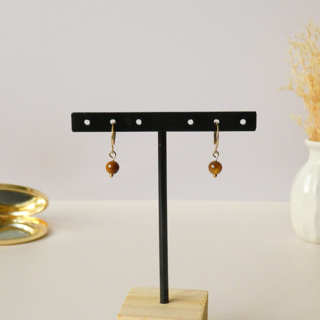 Boucles d’oreilles dormeuses oeil de tigre – Acier inoxydable