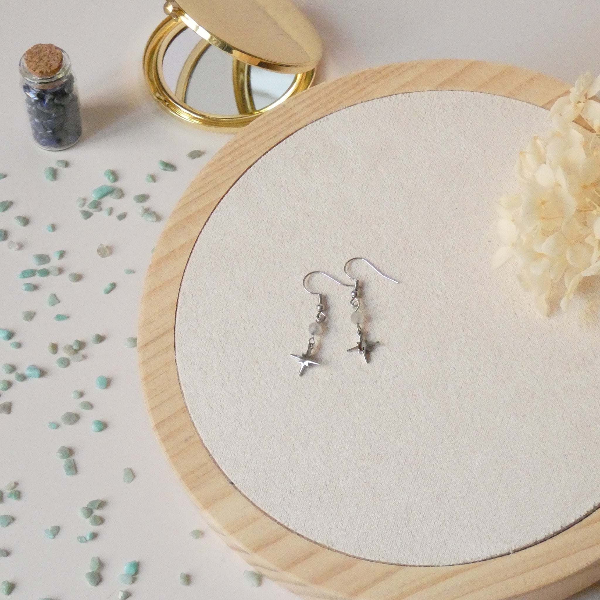 Boucles d’oreilles pendantes labradorite et étoile