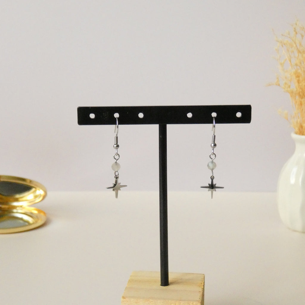 Boucles d’oreilles pendantes labradorite et étoile