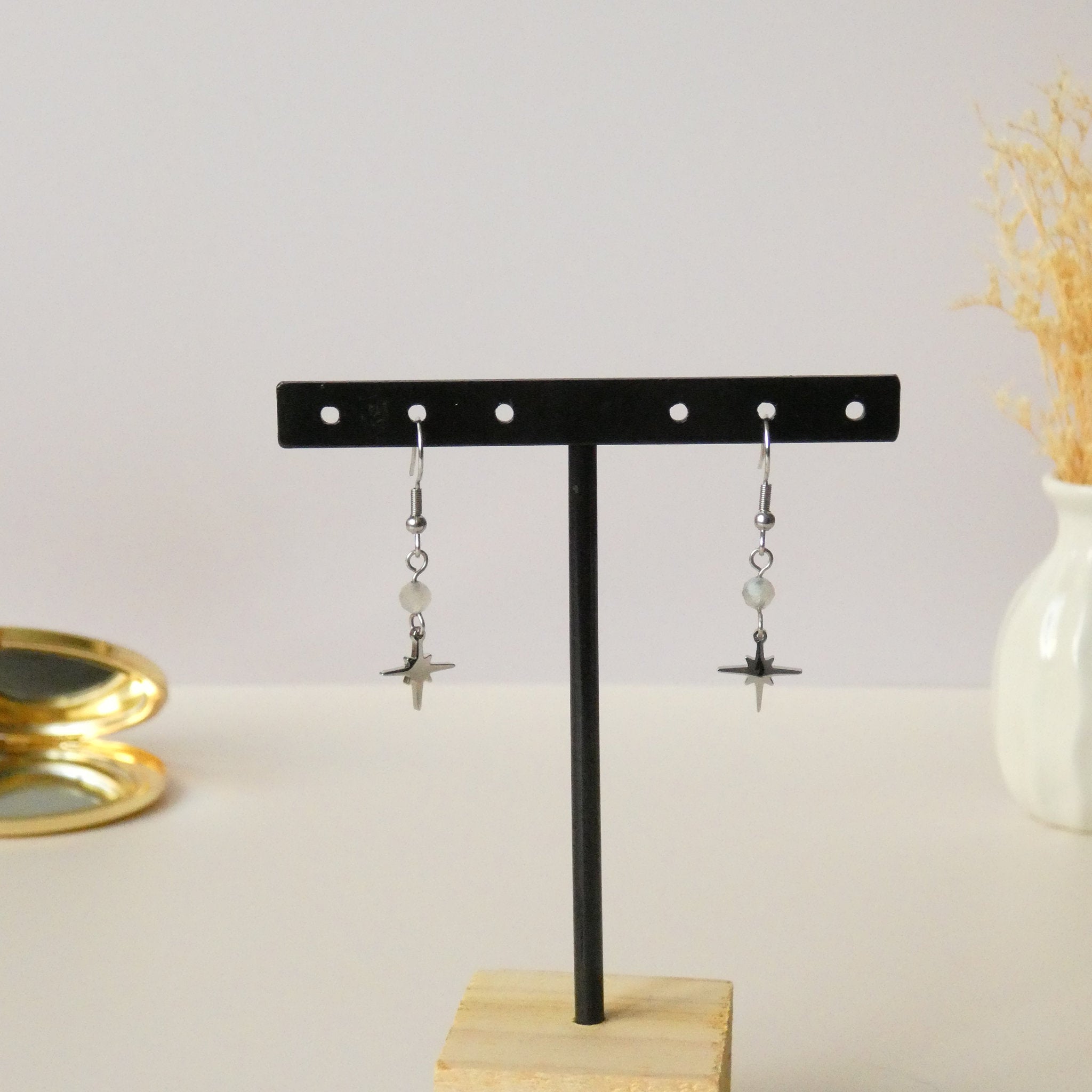 Boucles d’oreilles pendantes labradorite et étoile