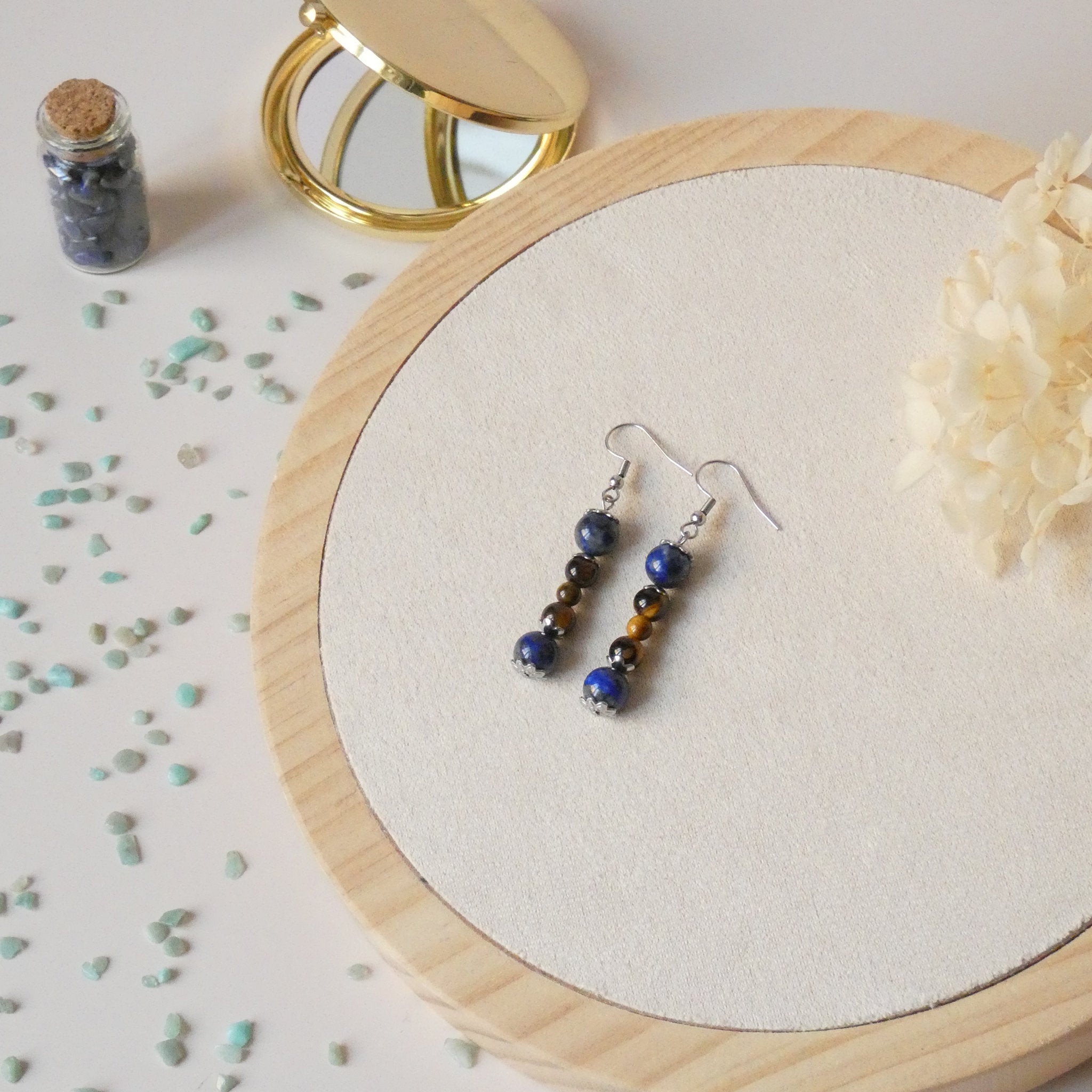 Boucles d’oreilles pendantes 5 perles - acier inoxydable