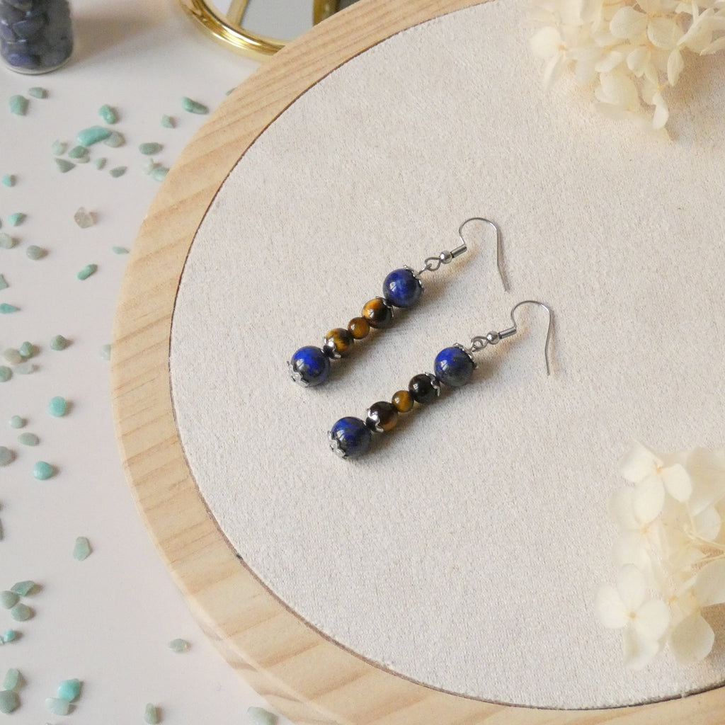 Boucles d’oreilles pendantes 5 perles - acier inoxydable