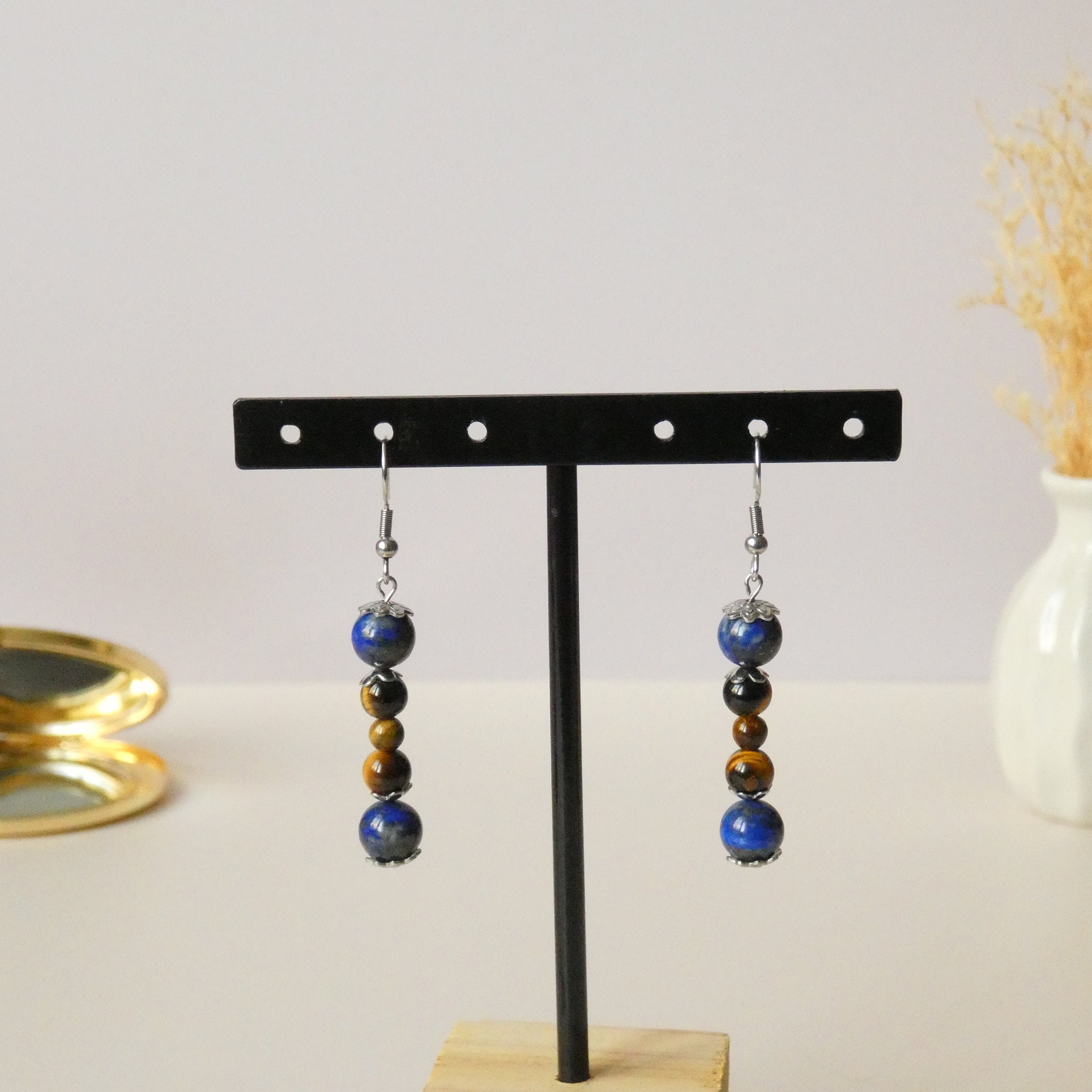 Boucles d’oreilles pendantes 5 perles - acier inoxydable