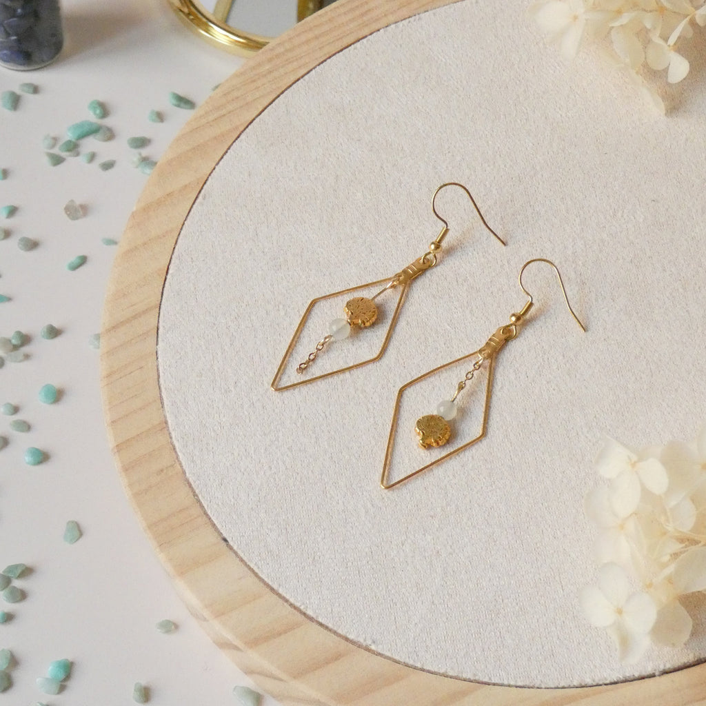 Boucles d’oreilles losange pierre de lune et arbre de vie
