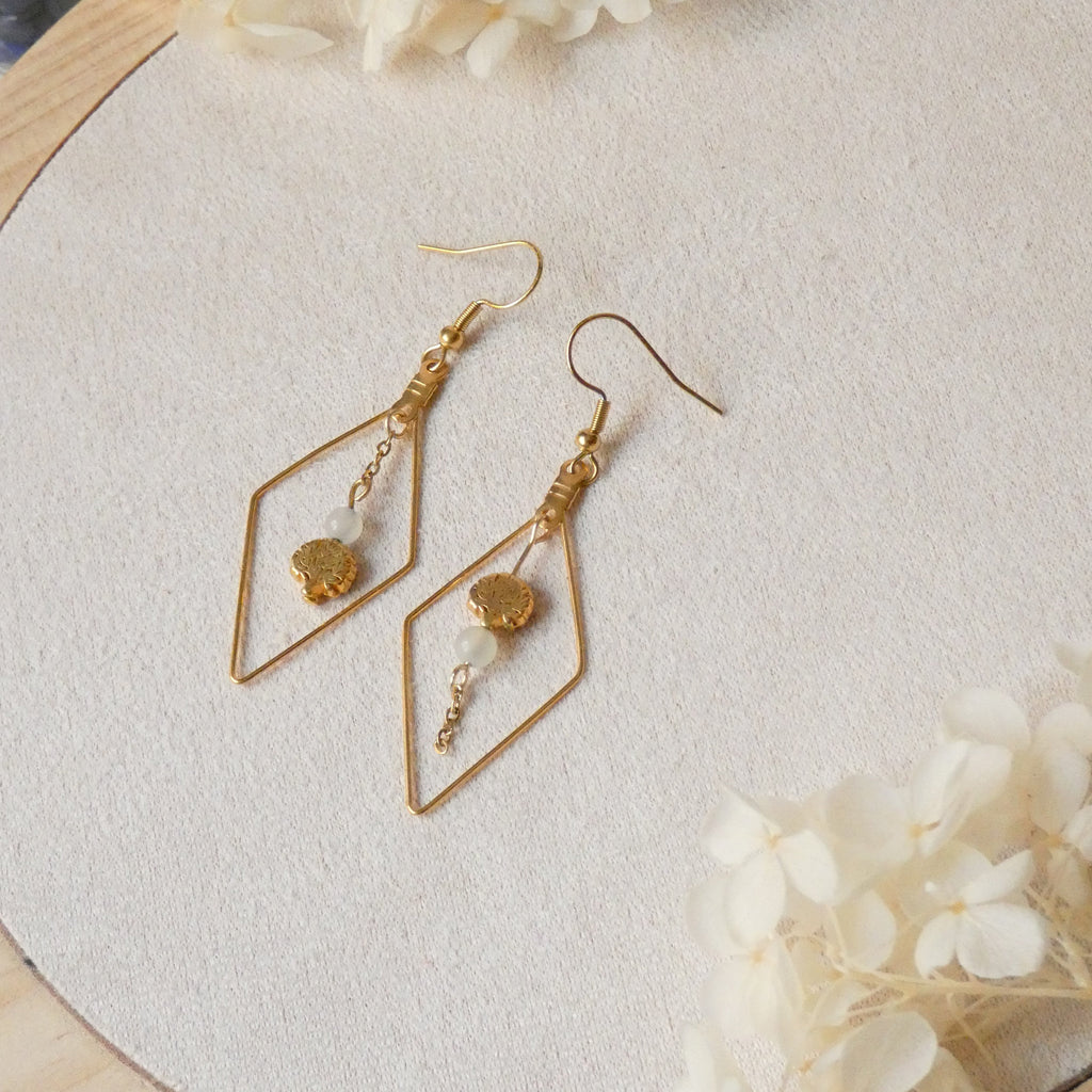 Boucles d’oreilles losange pierre de lune et arbre de vie