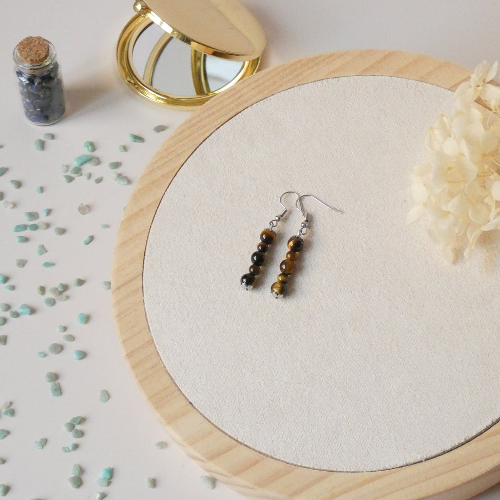 Boucles d’oreilles pendantes oeil de tigre – Pierres naturelles