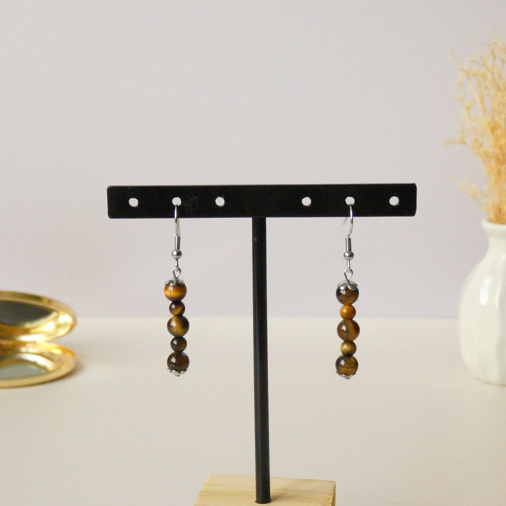 Boucles d’oreilles pendantes oeil de tigre – Pierres naturelles