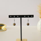 Boucles d’oreilles minimalistes perle 8 mm – quartz rose ou oeil de tigre