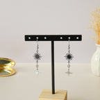 Boucles d’oreilles pendantes labradorite, soleil et étoile