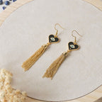 Boucles d'oreilles pendantes coeur et oeil de protection, crochets acier inoxydable doré