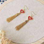 Boucles d'oreilles pendantes coeur et oeil de protection, crochets acier inoxydable doré