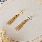 Boucles d'oreilles pendantes coeur et oeil de protection, crochets acier inoxydable doré