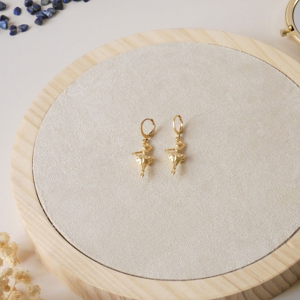 Boucles d'oreilles ballerines, dormeuses acier inoxydable doré