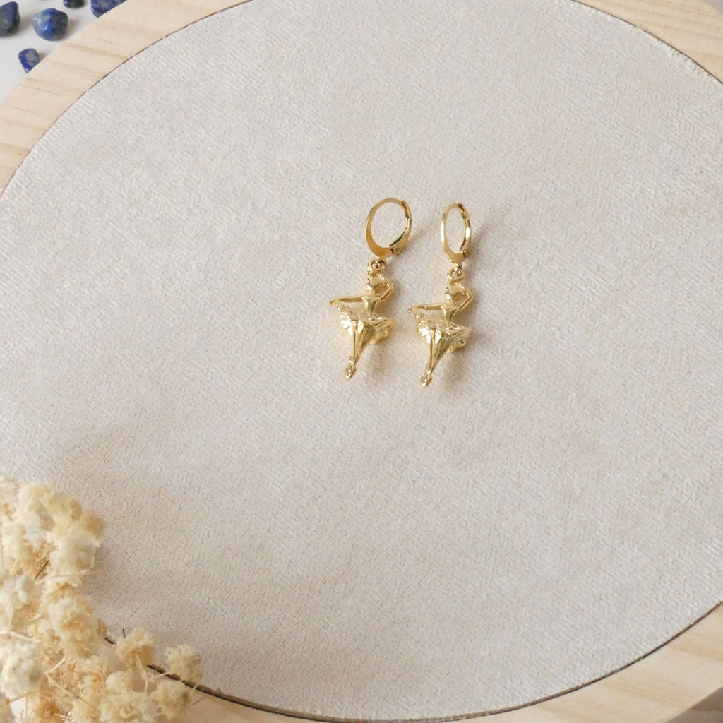 Boucles d'oreilles ballerines, dormeuses acier inoxydable doré
