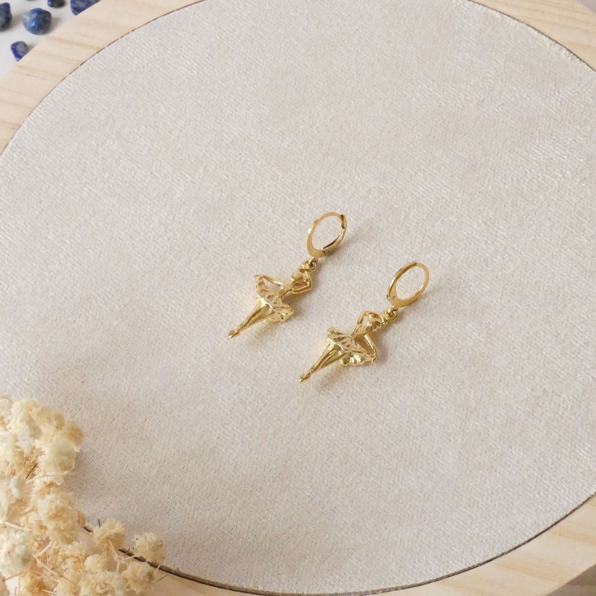 Boucles d'oreilles ballerines, dormeuses acier inoxydable doré