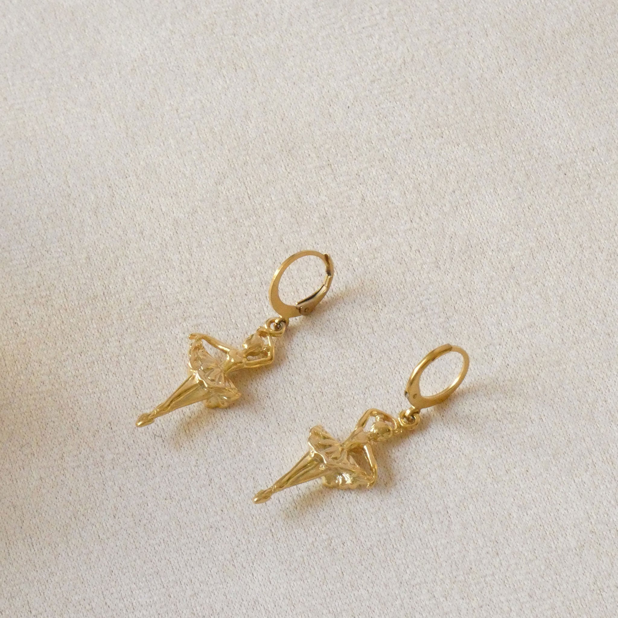 Boucles d'oreilles ballerines, dormeuses acier inoxydable doré