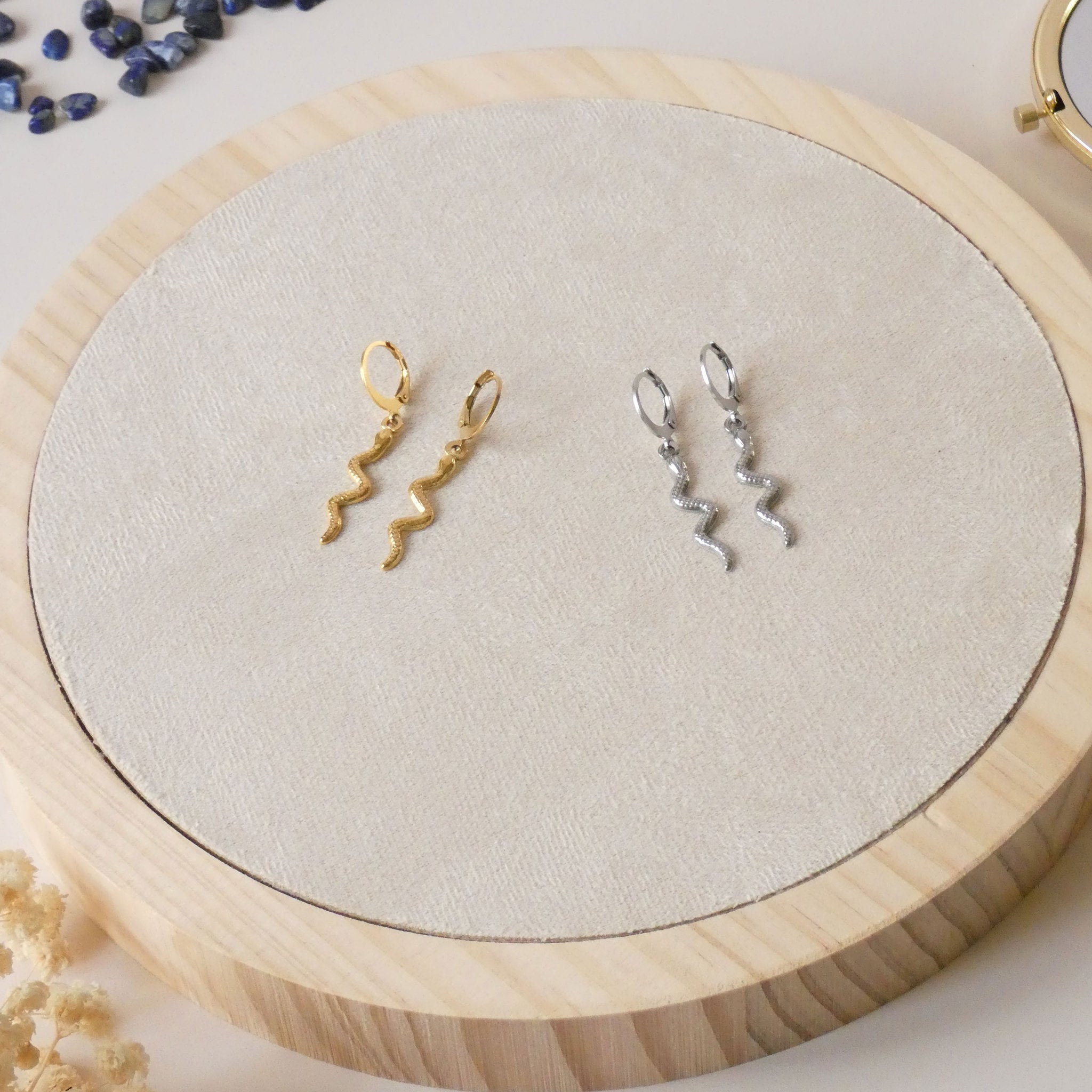 Boucles d'oreilles serpent, dormeuses créoles, doré ou argenté au choix