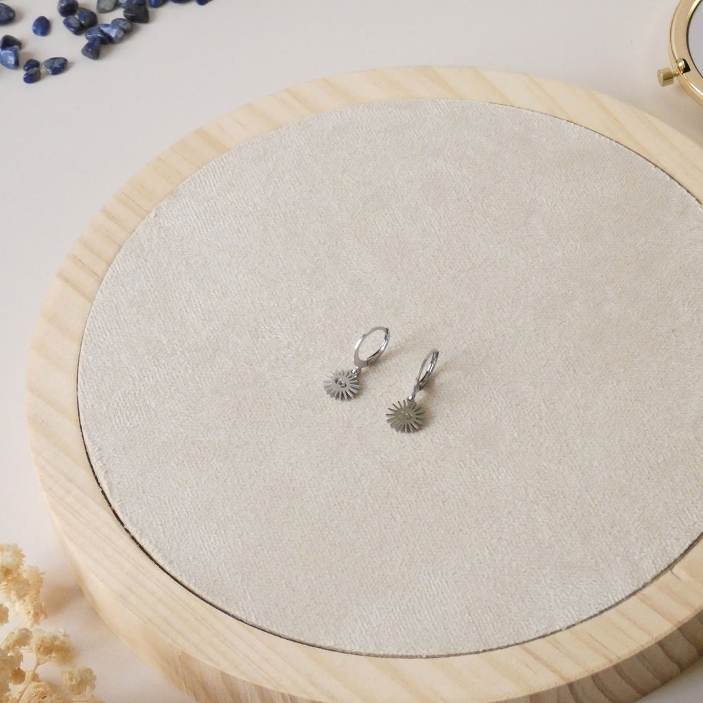 Boucles d'oreilles soleil et oeil, dormeuse acier inoxydable