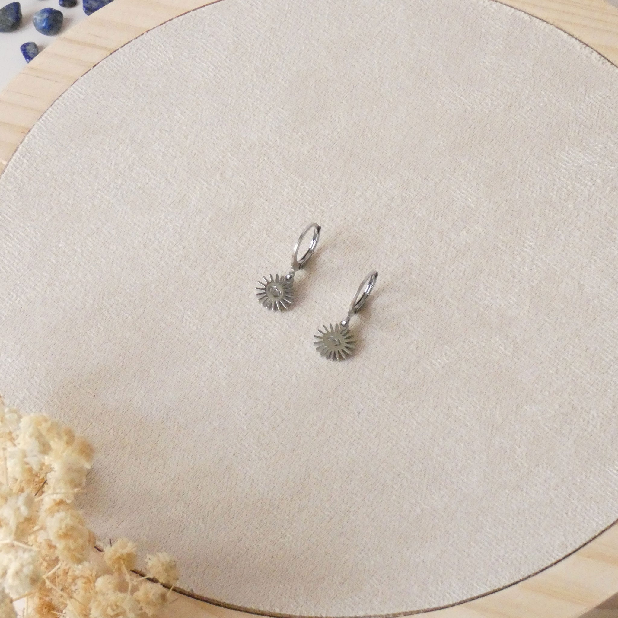 Boucles d'oreilles soleil et oeil, dormeuse acier inoxydable