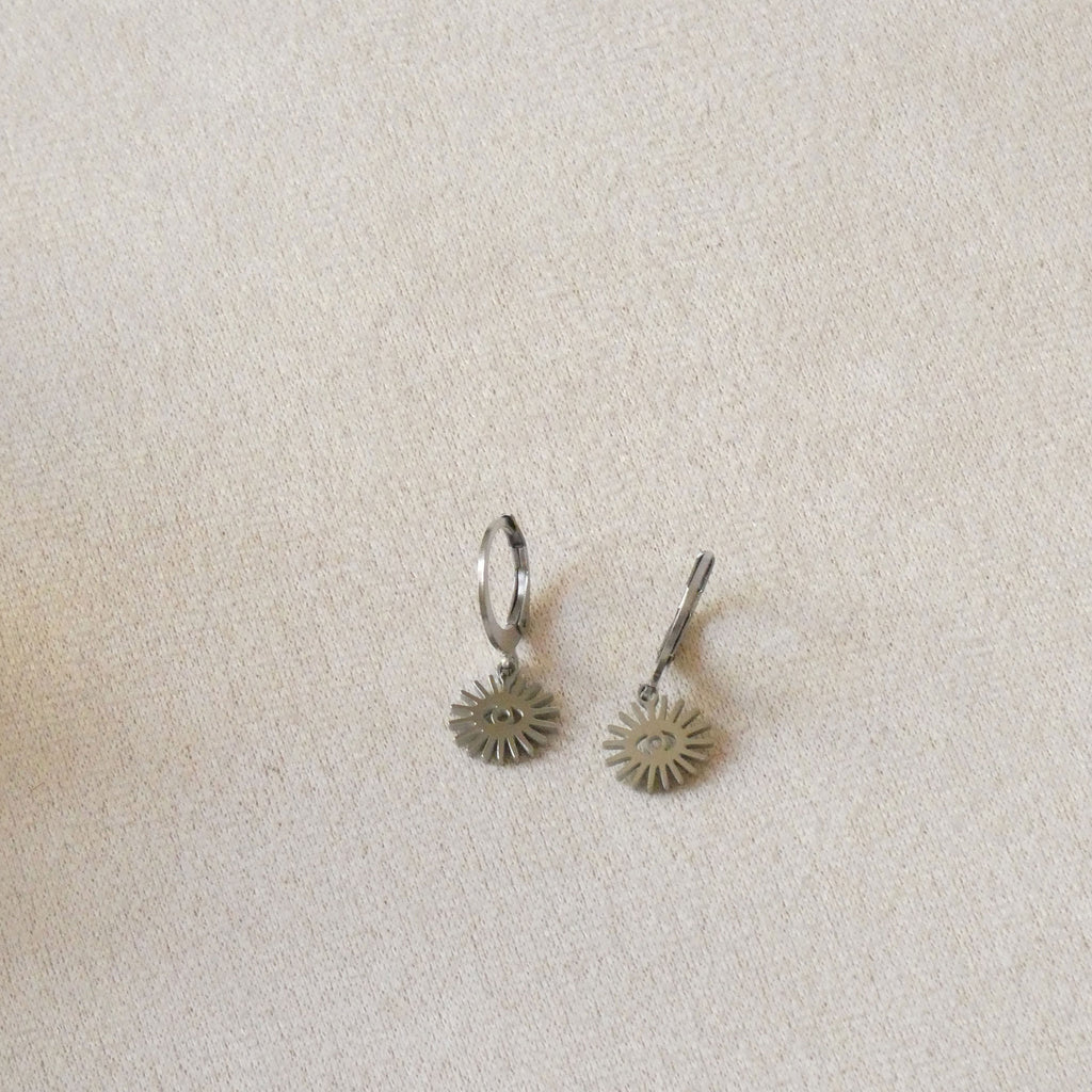 Boucles d'oreilles soleil et oeil, dormeuse acier inoxydable