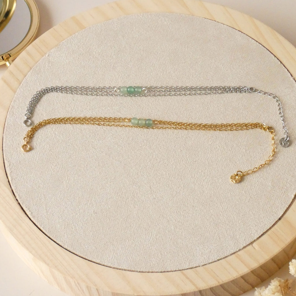 Bracelet acier inoxydable avec aventurine verte - doré ou argenté au choix